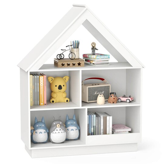 Costway Wooden Kids Dollhouse Bookshelf with Open Shelves Anti-toppling System Bookcase White/Brown